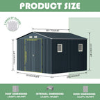 Breezz Outdoor Storage Shed 10 x 10 ft. Utility Tool Shed Metal Storage Garden Shed with Lockable Doors, Windows for Patio Storage,Nightblue