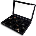 Frebeauty 24 Grid Earring Holder Organizer Tray, Jewelry Organizers and Storage for Drawer,Velvet Jewelry Display Storage for Earrings,Rings,Studs,10.5 x 6.5 x 1.2 Inches Gift for Women (Black)