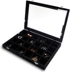 Frebeauty 24 Grid Earring Holder Organizer Tray, Jewelry Organizers and Storage for Drawer,Velvet Jewelry Display Storage for Earrings,Rings,Studs,10.5 x 6.5 x 1.2 Inches Gift for Women (Black)