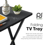 PJ Wood Conventional Solid and Sturdy Wood Construction Portable Folding TV Snack Tray Table Desk Serving Stand, Black (8-Piece Set)