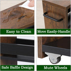 TEAMIX 4 Tier Slim Storage Cart with Handle, Slide Out Storage Rolling Utility Cart Mobile Shelving Unit Organizer Trolley for Small Spaces Kitchen Laundry Narrow Places (Brown+Black, 7-7/8'' W)