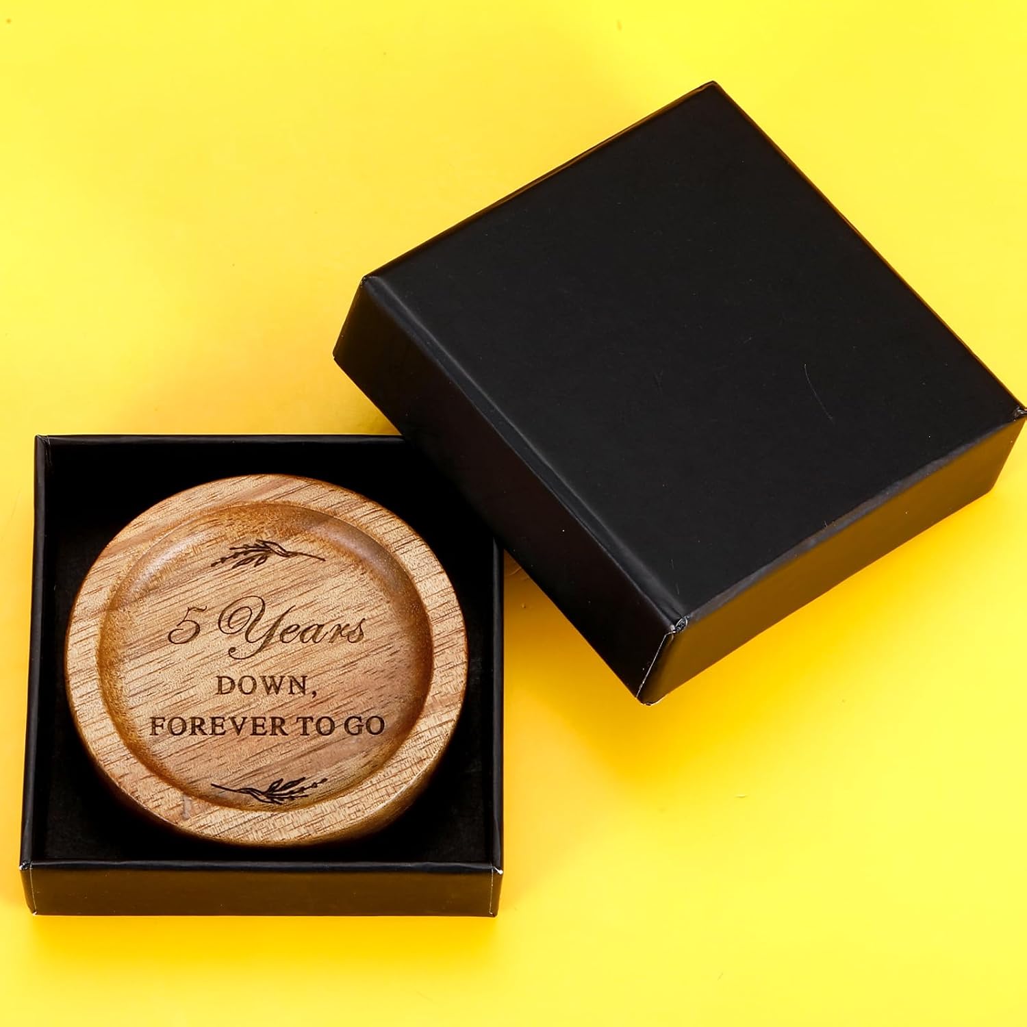 Ring Dish 5 Year Anniversary Wood Gift for Him Her 5th Gifts for Husband | Wife Wooden Wedding Ring Dish 5 Year Marriage Anniversary Presents for Couple, Fifth Anniversay Present for Women Men