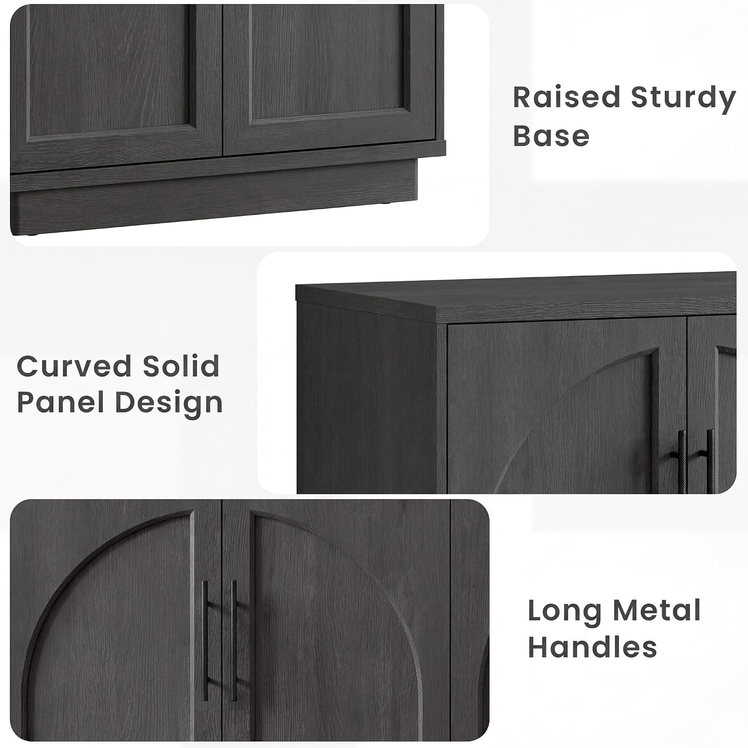 Fatmok 59" Buffet Cabinet with Arched Doors, Sideboard Storage Cabinet with Adjustable Shelves for Kitchen, Living Room, Black Grey