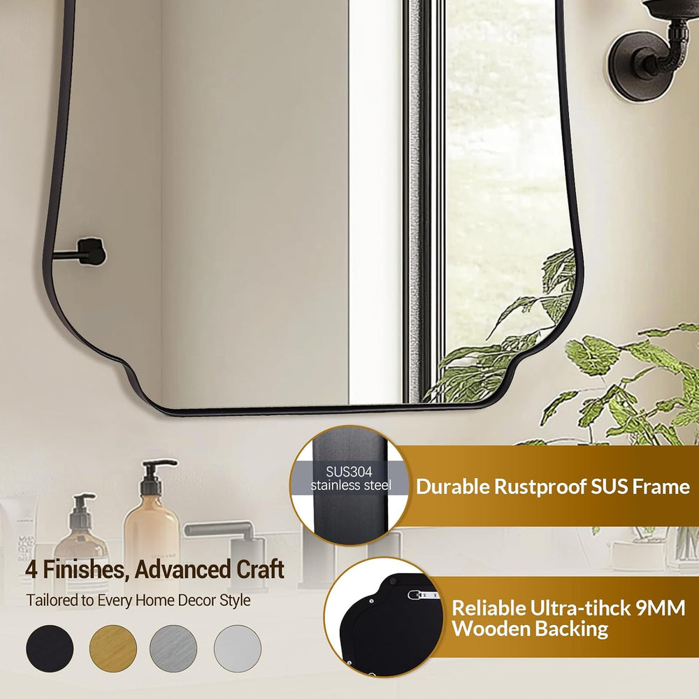 ANDY STAR Bathroom Vanity Mirror, 24x36 Matte Black Rectangle Mirror with Sca...