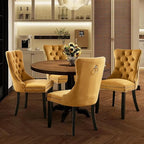 Velvet Upholstered Dining Chairs Set of 4, Modern Style Kitchen Side Chairs with Nailhead Trim and Wood Legs,Metal Pulling Ring for Dining Room Living Room(Gold)