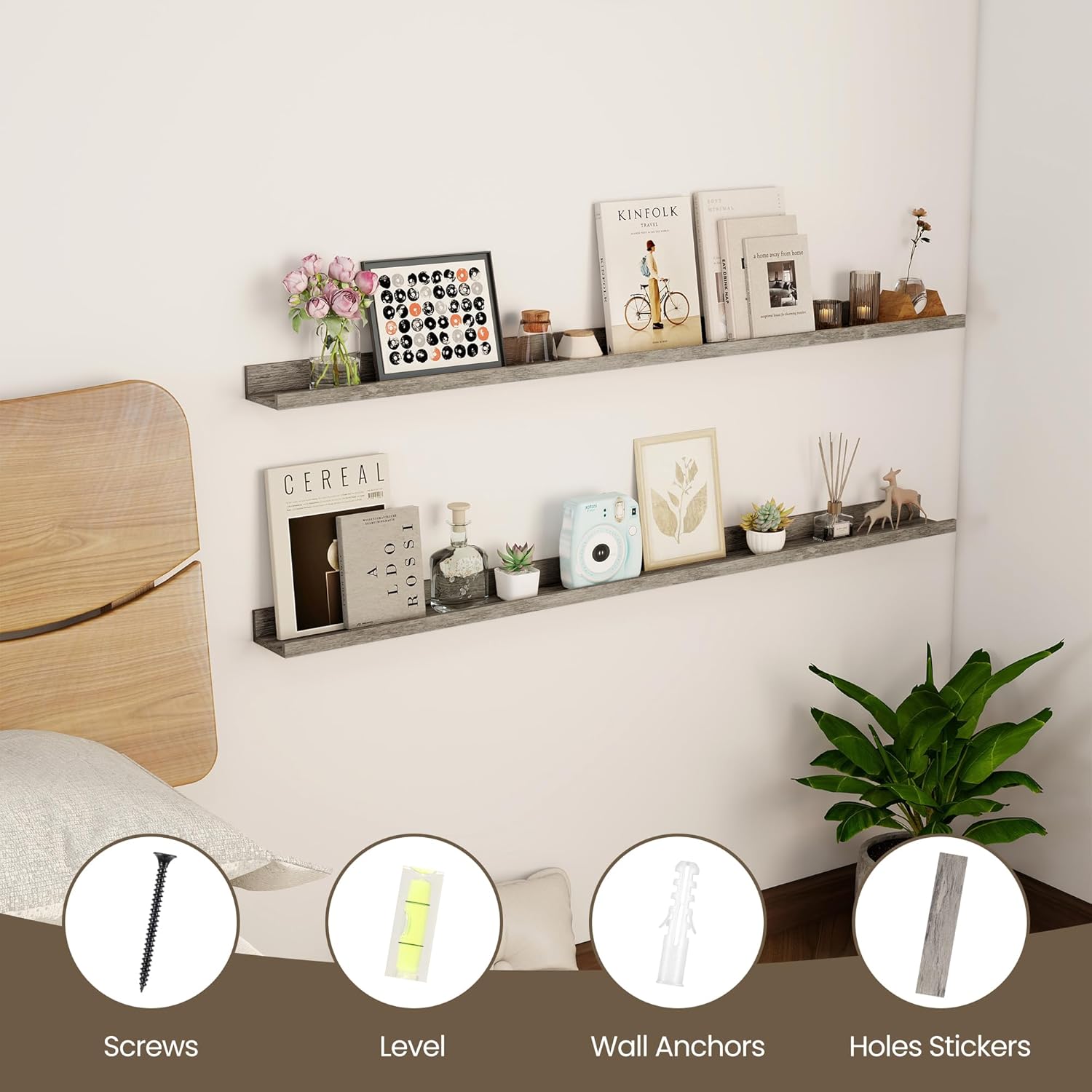 Axeman Grey Floating Shelves | 48 Inch Picture Ledge Shelf Set of 2 | Rustic Grey Picture Shelf for Wall with Ledge | Floating Shelves with Lip | Photo Ledge Shelves
