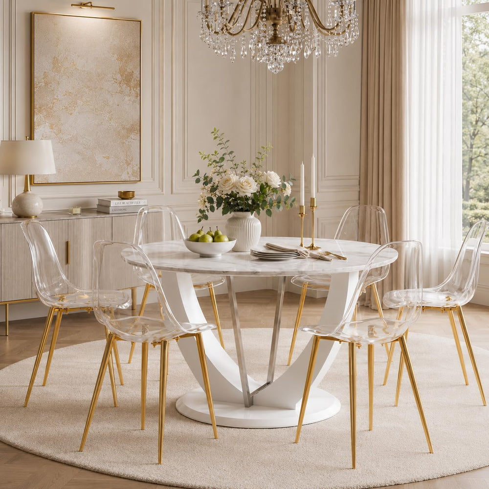 JUFU Acrylic Dining Chairs Set of 6, Modern Clear Chairs with Transparent Sea...