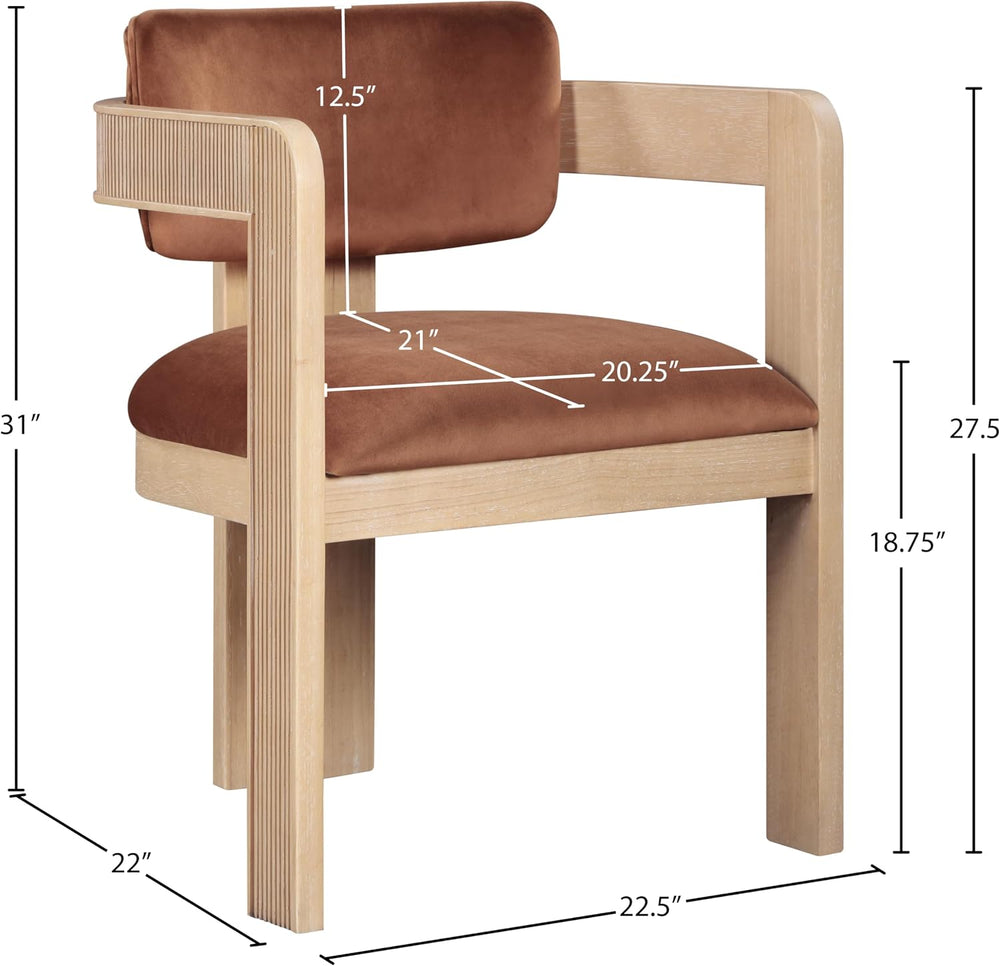 Meridian Furniture Sacha Velvet/Rubberwood Dining Chair, Cognac, Set of 2