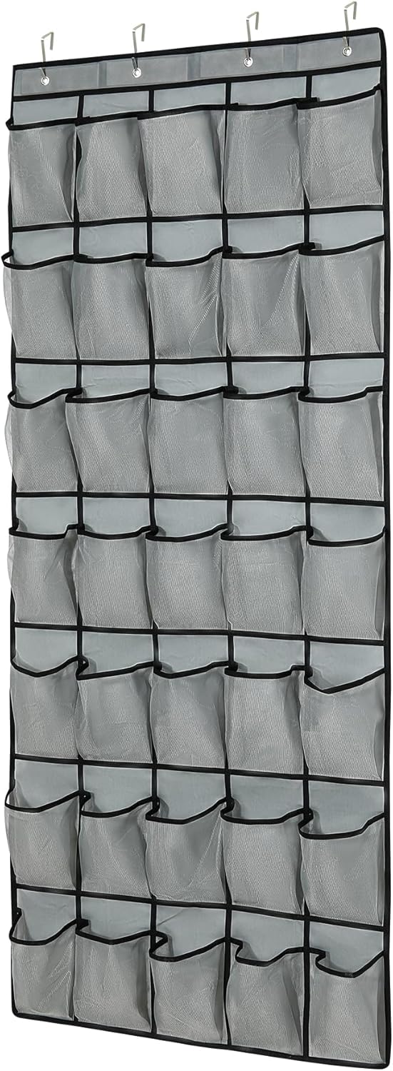 35Large Pockets Over The Door Shoe Organizer, Mesh Pockets Shoe Holder Rack, Capacity hanging shoe organizer，door shoe rack With 4 Metal Hook.