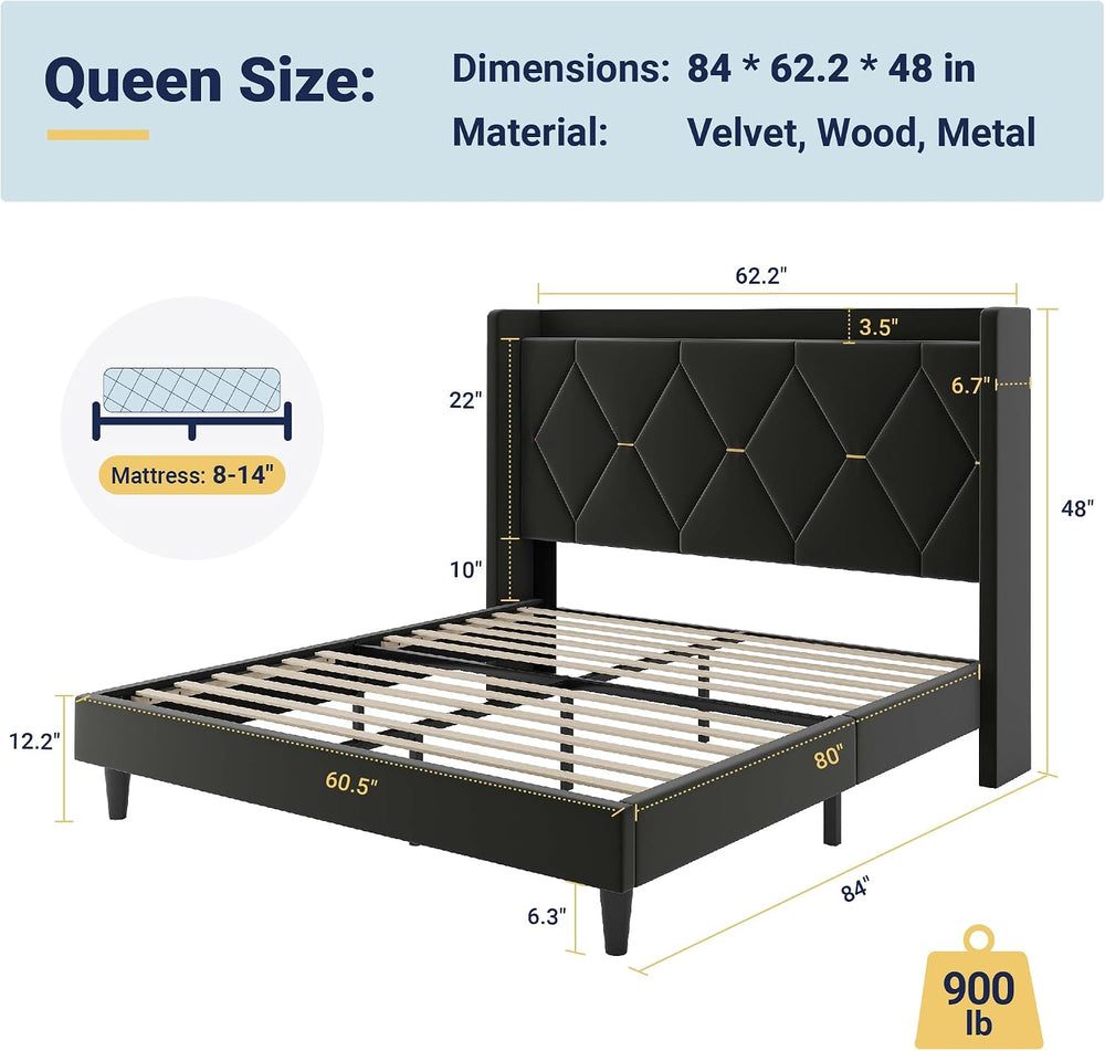 Allewie Queen Bed Frame with Storage Headboard & Smart Charging Station