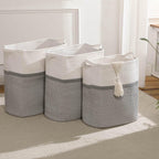Tall Laundry Basket With Handles,Woven Cotton Rope Big Laundry Hamper Sorters,Versatile Storage for Dirty Clothes,Baby Toys,and Blankets in Bathroom, Nursery,and Living Room (White/Gray, 50L)