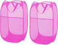 Larpur 2Pack Foldable Popup Laundry Basket, Collapsible Portable Mesh Clothes Washing Laundry Hamper with Reinforced Carry Handles (Pink)