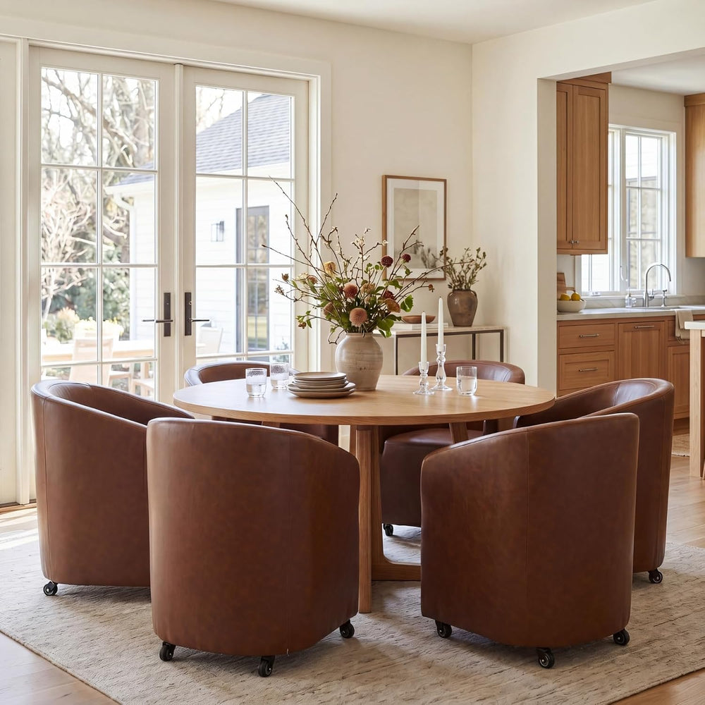 BESTANO Set of 2 Modern Upholstered Dining Chairs with Swivel Casters, Faux L...
