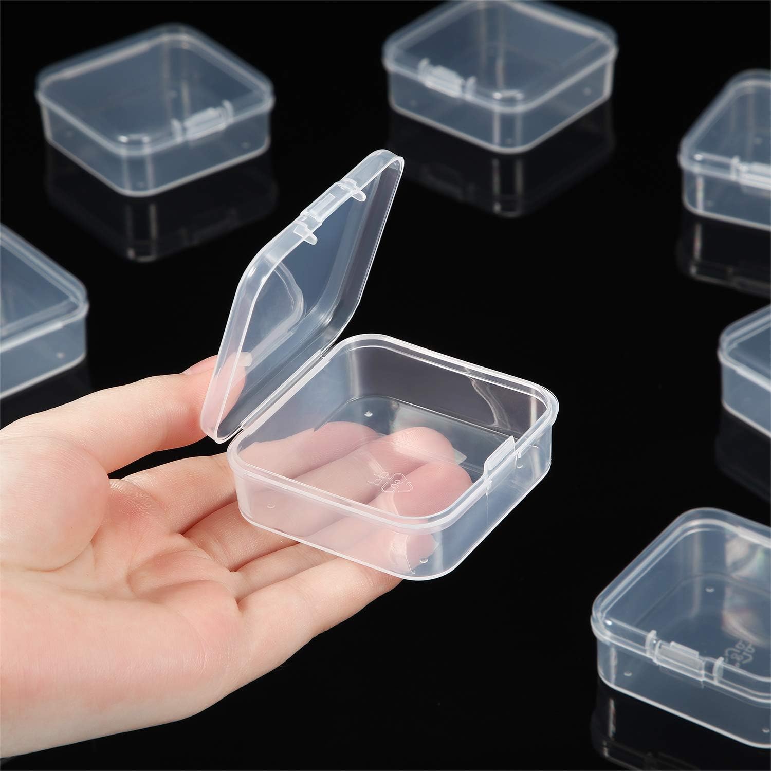 48 Packs Clear Small Plastic Containers Transparent Storage Box with Hinged Lid for Small Items Crafts Jewelry (2.12 x 2.12 x 0.79 Inches)