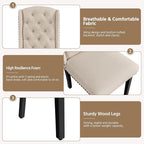 Yaheetech Upholstered Dining Chairs Set of 4 Button Tufted Kitchen Chairs with Solid Wood Legs and Nailhead Trims for Dining Room, Living Room, Restaurant, Beige