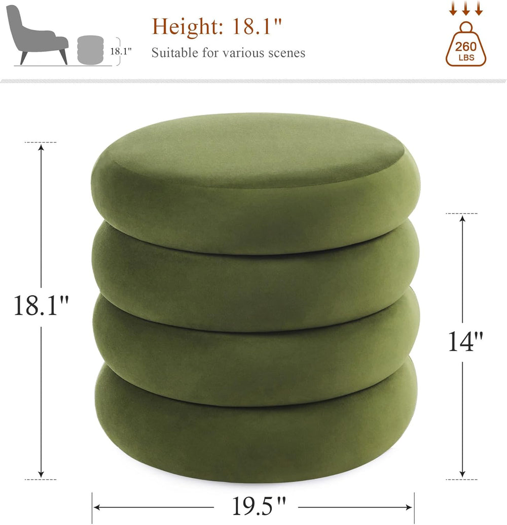 19.5 Inch Round Storage Ottoman, Modern Velvet Ottoman Coffee Table with Remo...