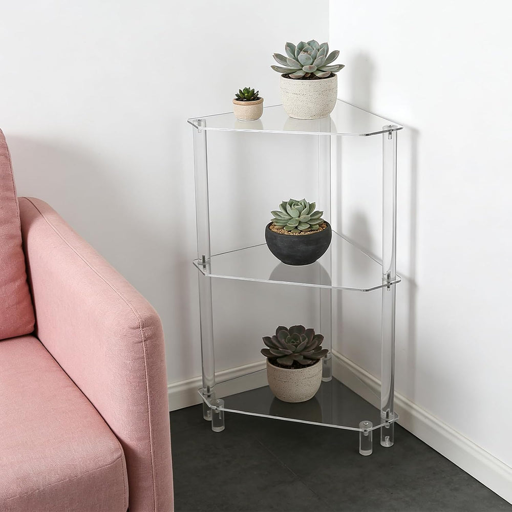 DYNAMI Clear Acrylic Side Table,3 Tier Triangle End Table Small Corner Accent...