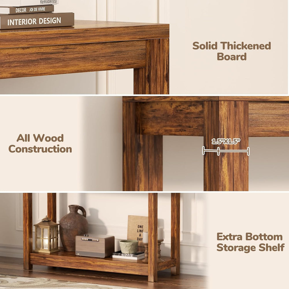 Besiost 32" Farmhouse Wood Entryway Table Narrow Console Table with Stor...