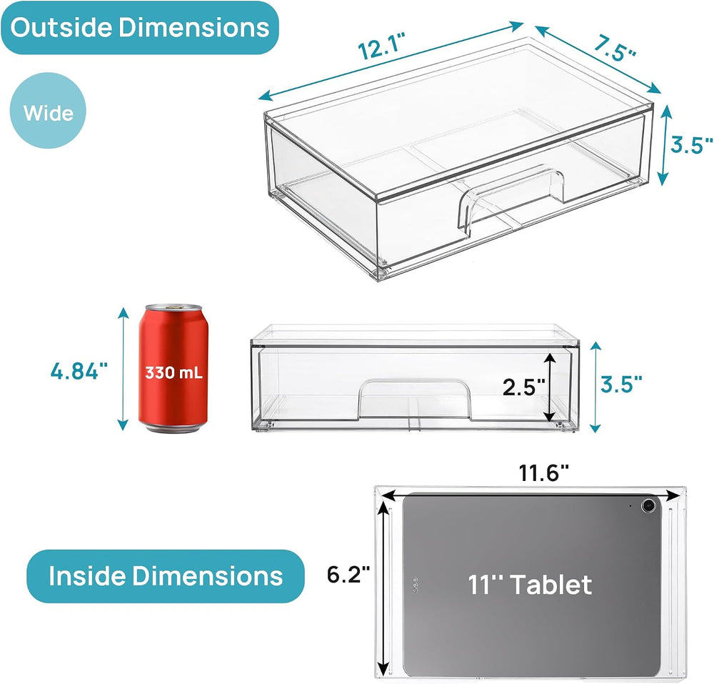 Vtopmart Clear Stackable Storage Drawers, 4 Pack Wide Plastic Organizers
