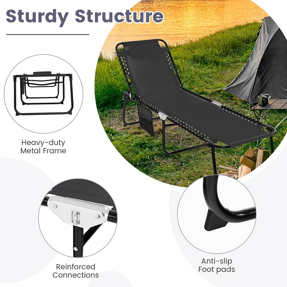 Tangkula Beach Lounge Chair for Outside, Folding Chaise Lounge Outdoor with 4...
