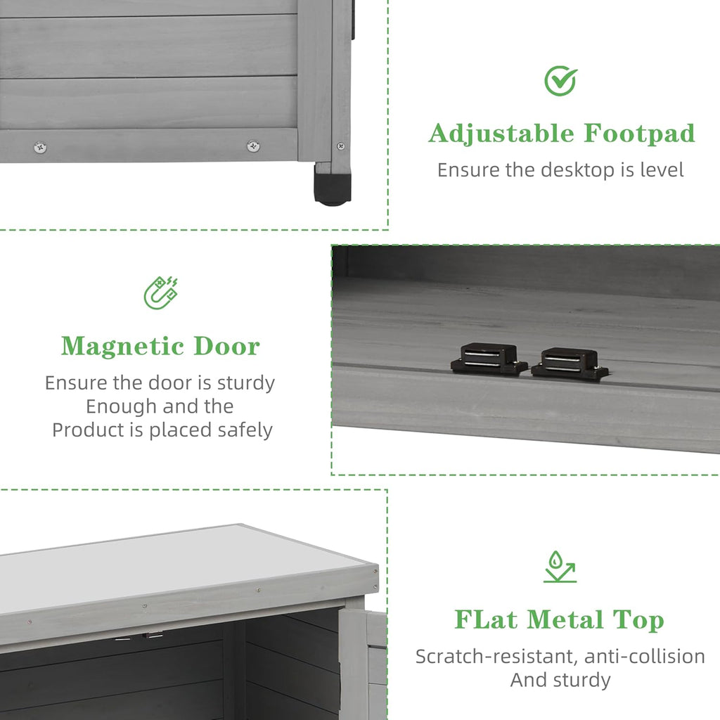 Outdoor Potting Bench with Storage Cabinet and Metal Top, Wood Workstation for Outdoor Patio, Garden (Classic Grey, 31x17x36‘’)