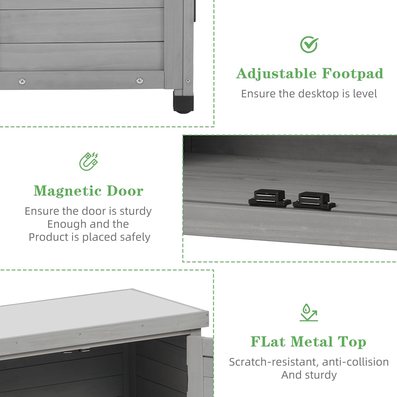 Outdoor Potting Bench with Storage Cabinet and Metal Top, Wood Workstation for Outdoor Patio, Garden (Classic Grey, 31x17x36‘’)