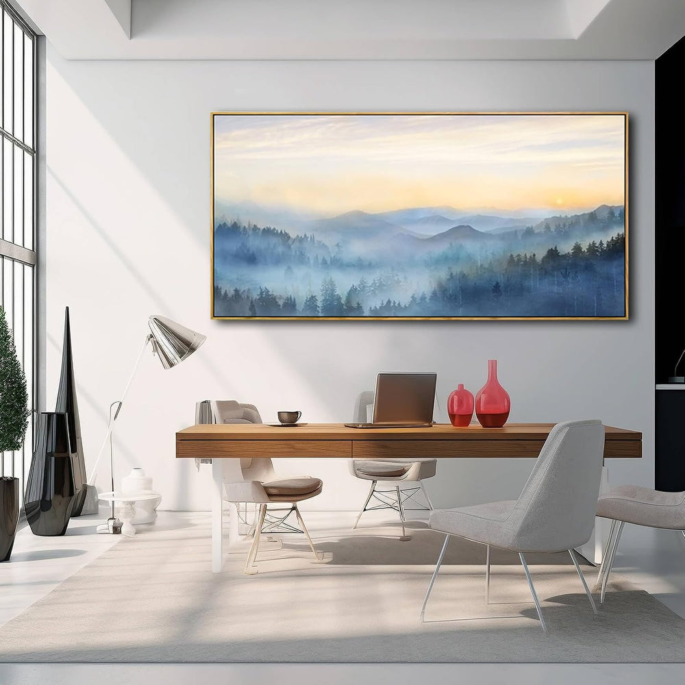Home Decor Mountain Wall Art Blue Large Framed Artwork for Living Room Bedroo...