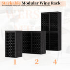 WERSMT 8-Tier Freestanding Wine Rack Wood, 32 Bottles Wine Rack Counter for Small Space, Farmhouse Stackable Modular Wine Bottle Holder Rack, Black
