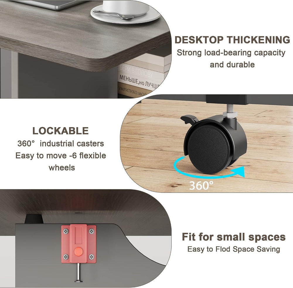 IDEALHOUSE FoldingTable, Drop Leaf Dining Table with 6 Wheels and 2-Layer Sto...