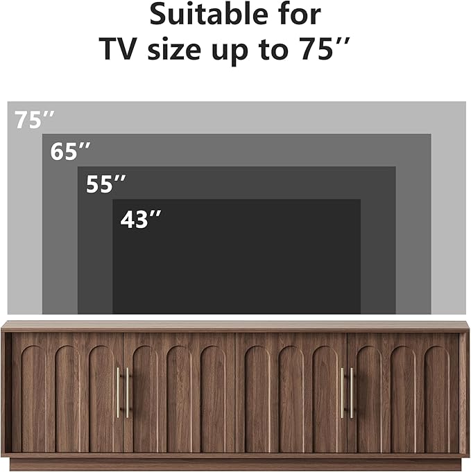 TV Stand for 75 Inch TV, Mid Century Modern TV Stand with Arched Design, Wood Grain Finish, Media Console with Adjustable Shelves, 67" Entertainment Center for Living Room Bedroom, Walnut