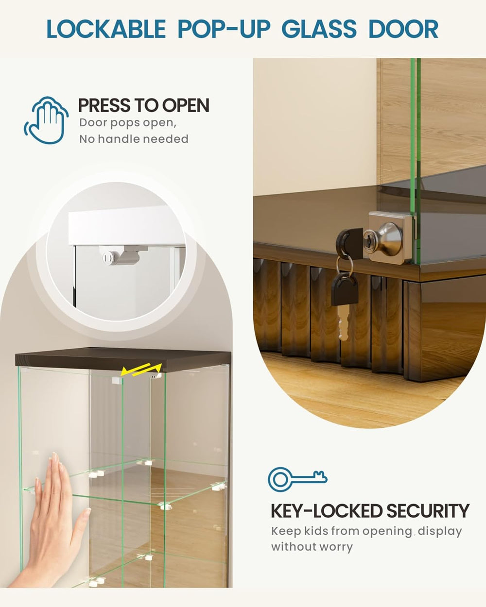 Lvifur 67''H Corner Curio Cabinet - with Glass Door, Lockable Glass D...