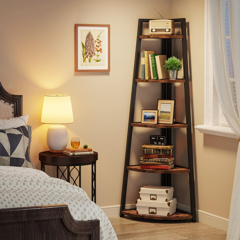 Tribesigns 70 inch Tall Corner Shelf, 5 Tier Rustic Corner Bookshelf Bookcase...