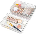 Clear Drawer Organizer Bins Set, Transparent Rectangle Trays, Dresser Bathroom Makeup Vanity Organization and Storage Bins Office Desk Drawer Dividers Organizers (3pc - 9×6×2")
