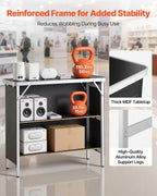 VEVOR Folding Portable Bar Table, 38.6 x 15.2 x 34.3 in, with Carry Bag, Storage Shelf, and Detachable Skirt, Quick and Easy Setup, Foldable Mobile Bartending Station for Events, Party, Tradeshow