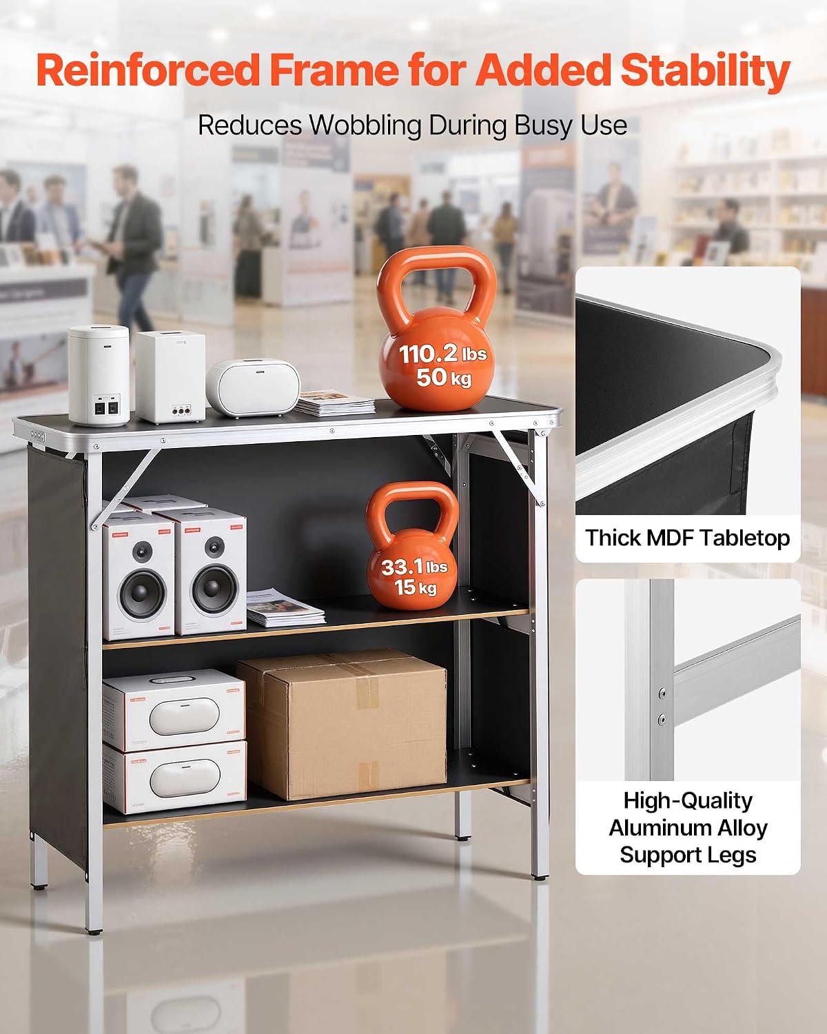 VEVOR Folding Portable Bar Table, 38.6 x 15.2 x 34.3 in, with Carry Bag, Storage Shelf, and Detachable Skirt, Quick and Easy Setup, Foldable Mobile Bartending Station for Events, Party, Tradeshow