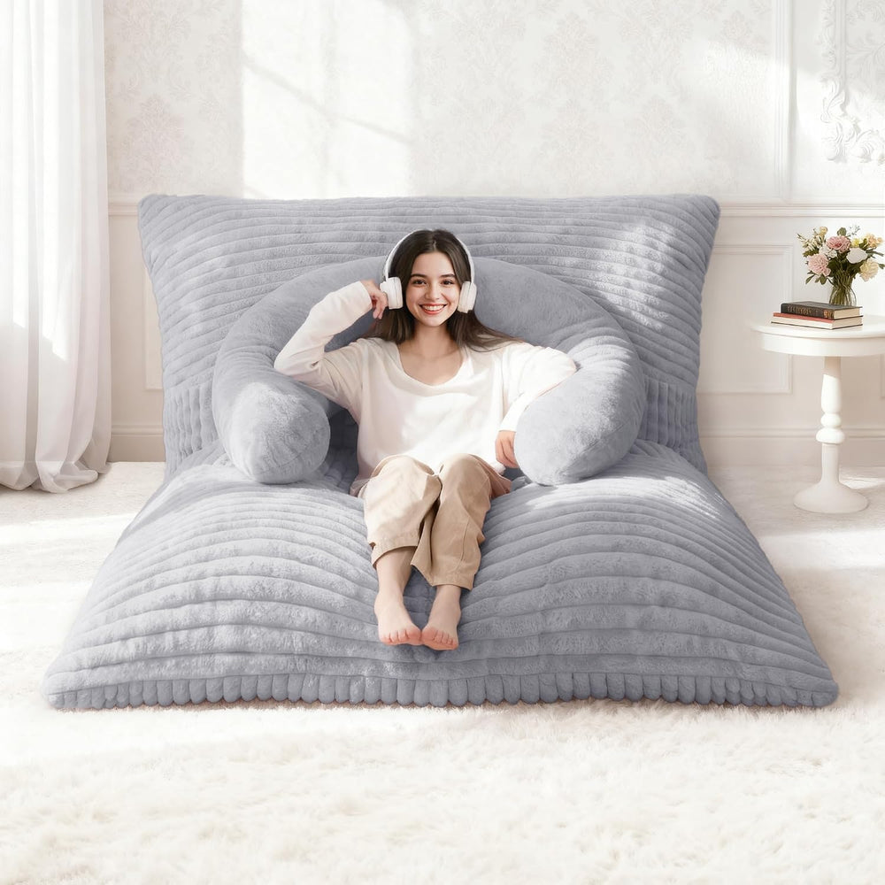 Homguava Giant Bean Bag Chair for Adults with Pillow, 4 in 1 Convertible Floo...