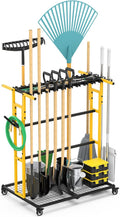 CCCEI Garage Organization with Wheels, Outdoor Gargen Yard Shed Tools Organizer Cart, Home Storage for Cleaning Supplies Organizer, Broom Holder, for Shovel and Rake, Long Farming and Farming Tools.