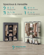 SONGMICS Portable Closet, 51.2 Inch Large Capacity Wardrobe Closet Organizer with Fabric Cover, Hanging Rods and Shelves, 51.2 x 17.7 x 66.1 Inches, for Bedroom, Living Room, Dove Grey URYG096G01