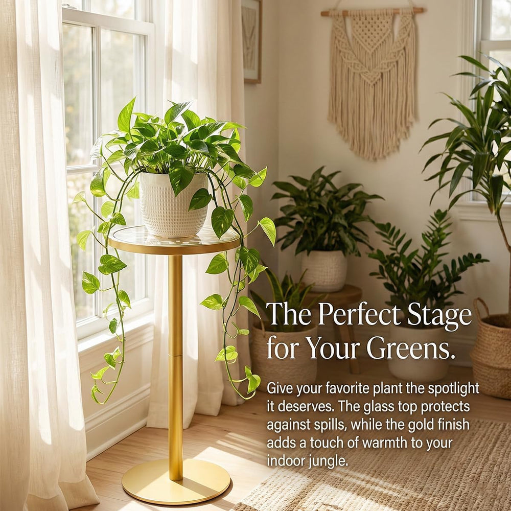 Gold Drink Table, Indoor Outdoor Small Round Side Table with Tempered Glass T...