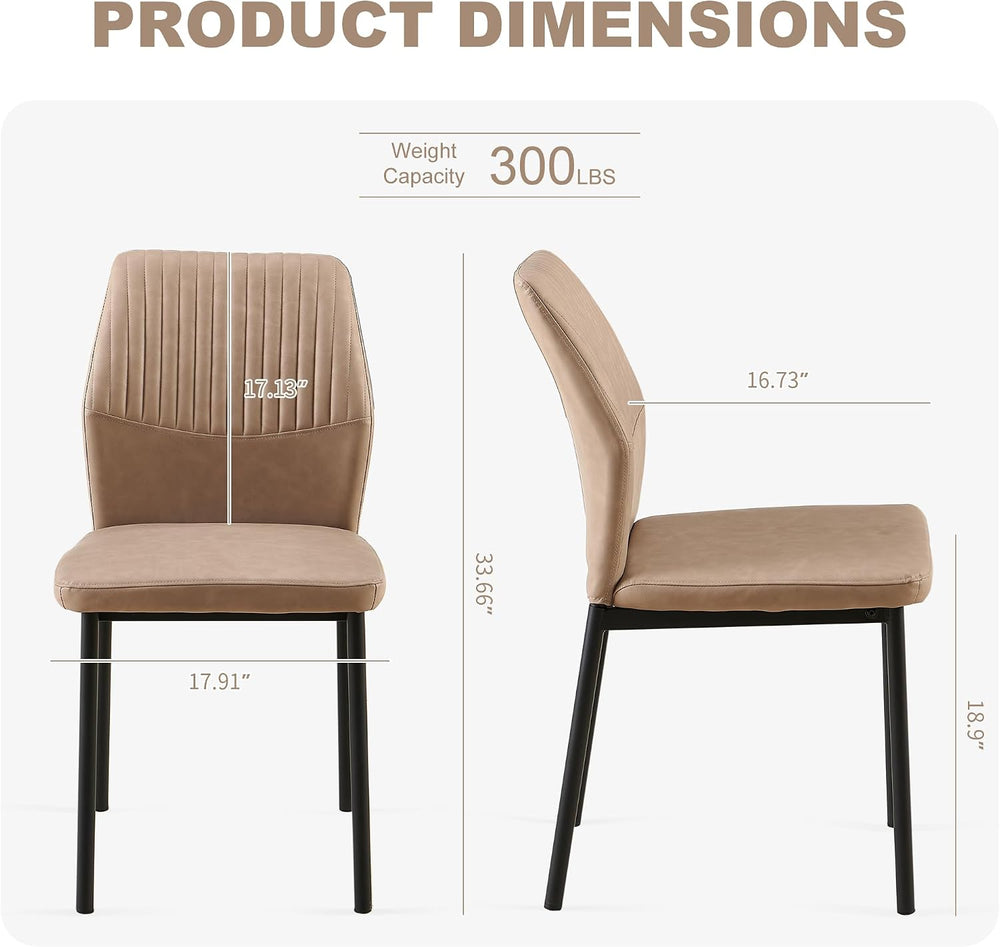 Dining Chairs Set of 6, Beige PU Leather Dining Chairs, Comfortable Upholster...