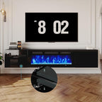 MXV 70'' Floating TV Stand, Modern Media Entertainment Center with 36" Electric Fireplace, TV Console Cabinet Wall Mounted, Adjustable 12-Color LED Lights, for Living Room, Black + Black