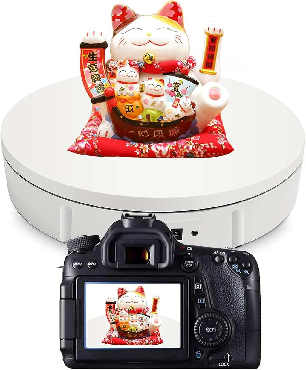 JAYEGT Motorized Rotating Display Stand, 350Lbs Load，360 Degree Electric Rotating Turntable for Photography Products Display，Live Show,Remote Control +5 Colors Backgrounds (White/11.8inch / Wired)