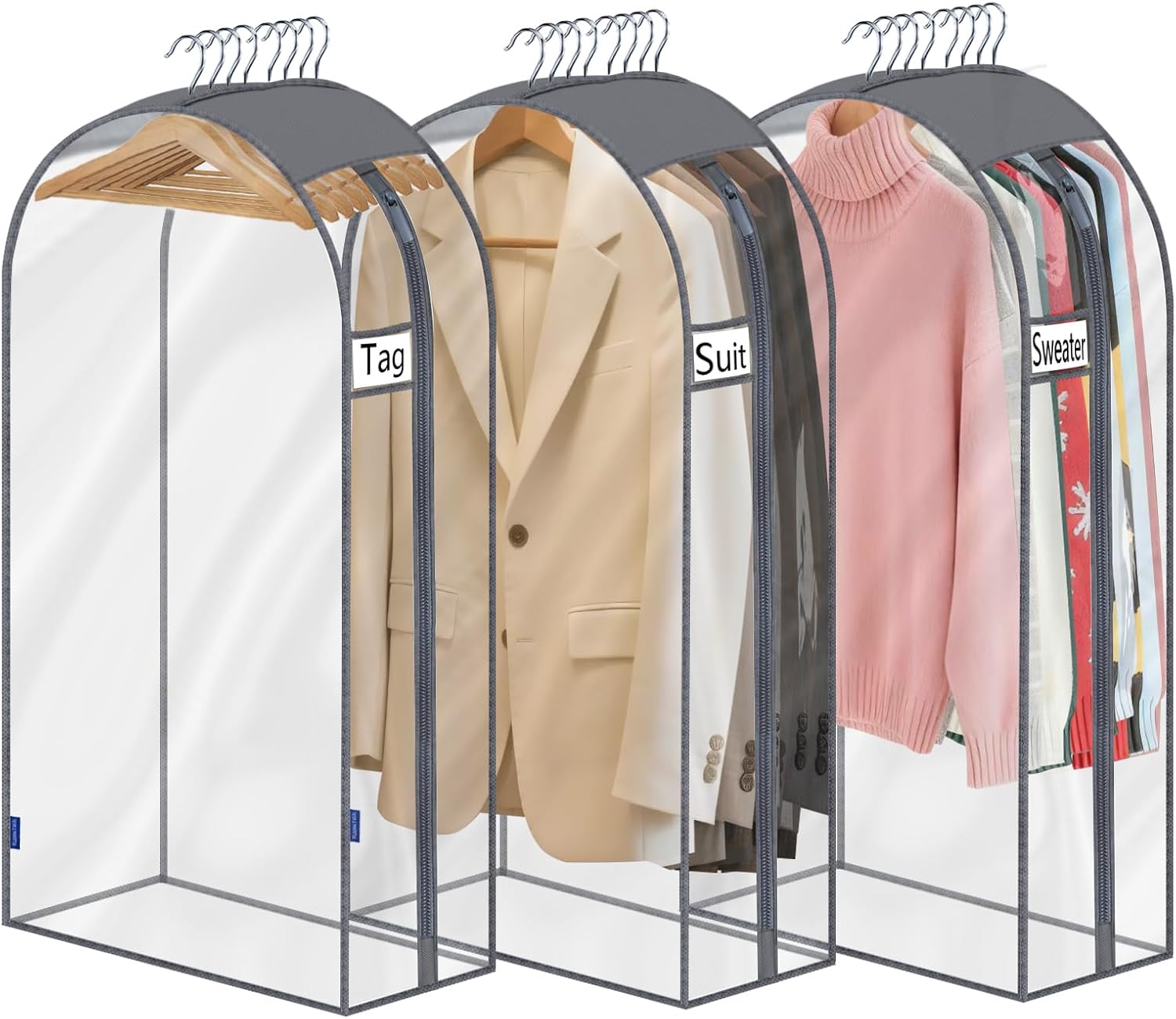 Clear Garment Bags for Hanging Clothes 10" Side Gusset, Suit Bags for Closet Storage, Suit Cover for Shirts Coats Dresses (24"X42"X10" 3Pack)