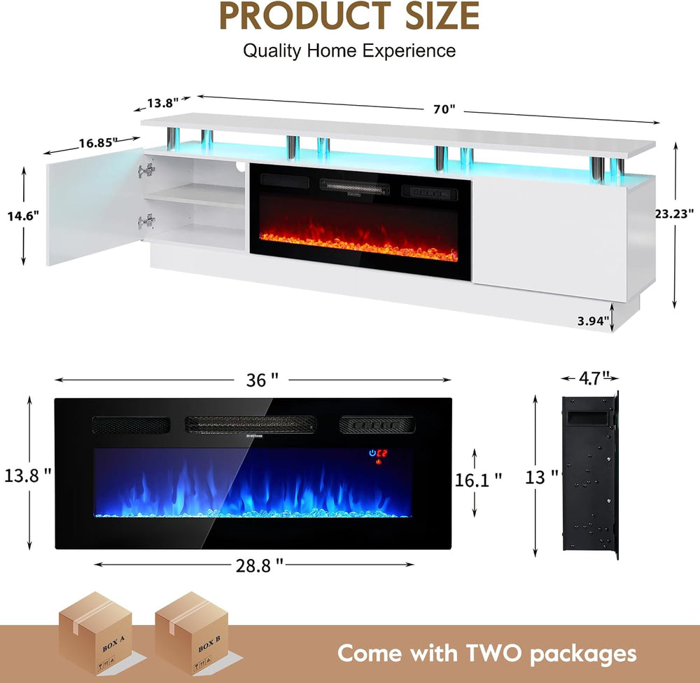 70" Fireplace TV Stand for TVs UP to 80", Electric Fireplace Entert...