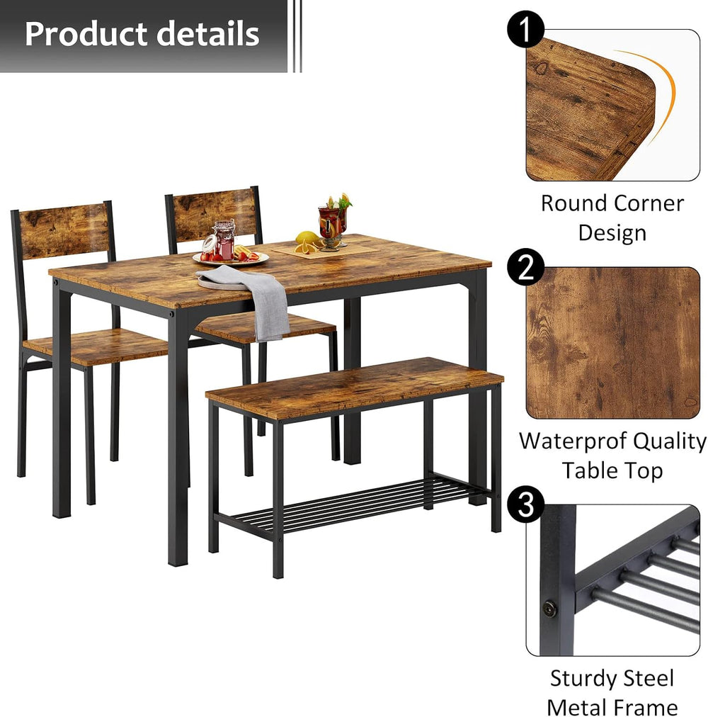 soges Kitchen Nesting Dining Table with 2 Chairs & Bench, Rustic Brown | ...