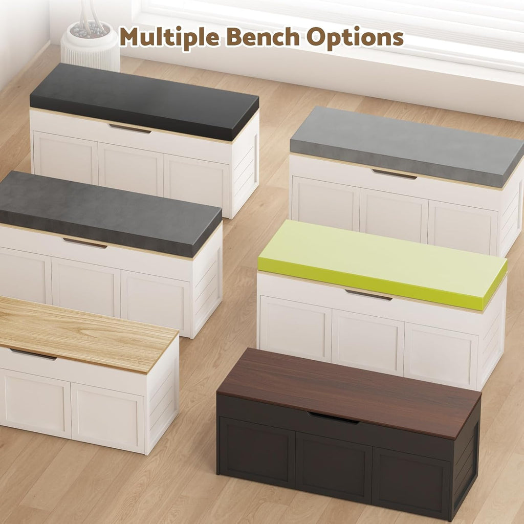 Kikihouse L-Shaped Corner Storage Bench with Cushion, Backless Wood Bench with Hidden Storage, for Dining Nook, Kitchen, Entryway, Cloakroom (White+Walnut (No Cushion))