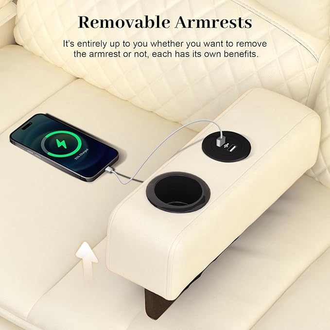 Manual Reclining Sectional Sofa Set, 7 Seats Soft Leather Recliner Corner Sectional Couch, Family-Sized L-Shaped Recliner Couch with USB Charging, Thickened Padding, Sturdy Frame, White