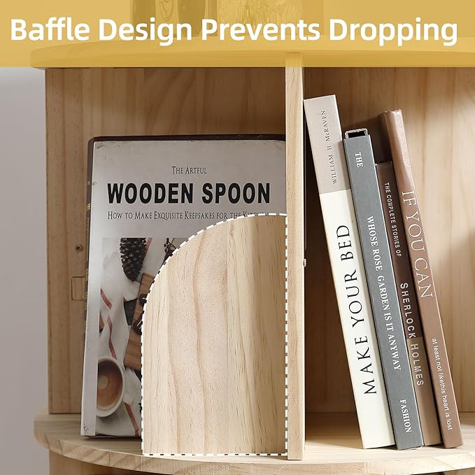 Rotating Bookshelf Tower, 4 Tier 360 Display Spinning Bookshelf, Solid Wood Revolving Bookcase for Kid Adult, Corner Floor Rotating Bookcase for Bedroom, Living Room, Study Room, Small Space