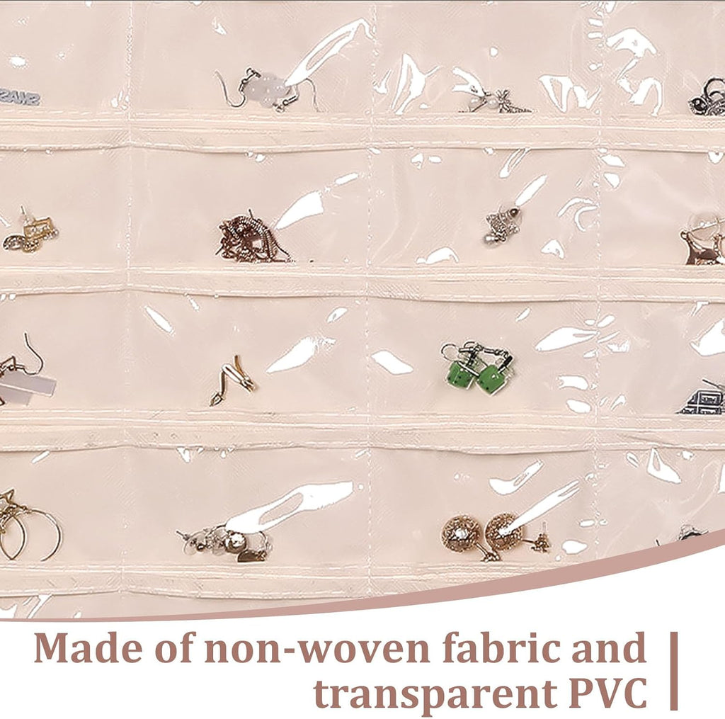 2PCS Hanging Jewelry Organizer Double Sided Necklace Storage Holder with 80 Clear Pockets Portable Necklace Holder Jewelry Bag for Earrings Necklace Bracelet