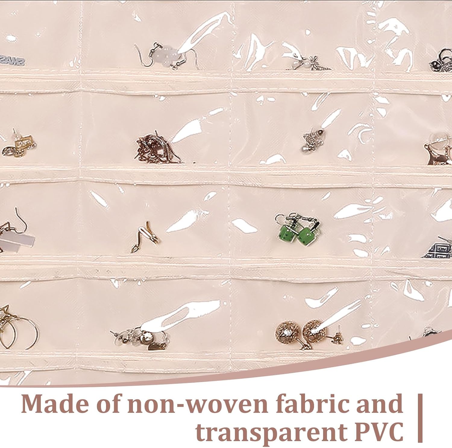 2PCS Hanging Jewelry Organizer Double Sided Necklace Storage Holder with 80 Clear Pockets Portable Necklace Holder Jewelry Bag for Earrings Necklace Bracelet